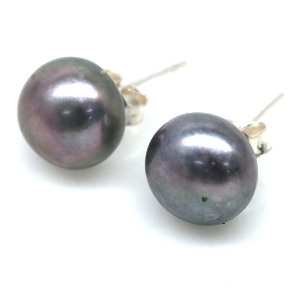 Plata de ley 925 chapada en oro blanco de 10 mm. Pendientes de perlas magenta Foto 2 de 4