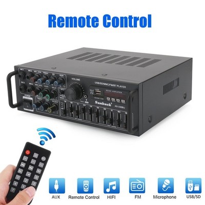 Sunbuck 110V 2000W 2CH EQ Bluetooth Stereo Amplifier Support USB Disk SD Card 