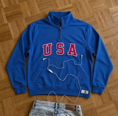 Vintage Y2K Ralph Lauren Herren Pullover Team USA blau Gr. L 1/4 Zip bestickt