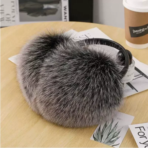 Orejeras cálidas extra grandes de piel de zorro real para mujer Earlap Ear Muff soporte de cuero Foto 4 de 4