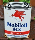 VINTAGE MOBILOIL AERO MOTOR OIL CAN PORCELAIN GAS PUMP SIGN (SUPER NICE)