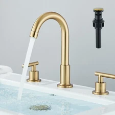 Brushed Gold Widespread Bathroom Faucet 3 Hole Sink Vanity Tap Dual Handle Mixer