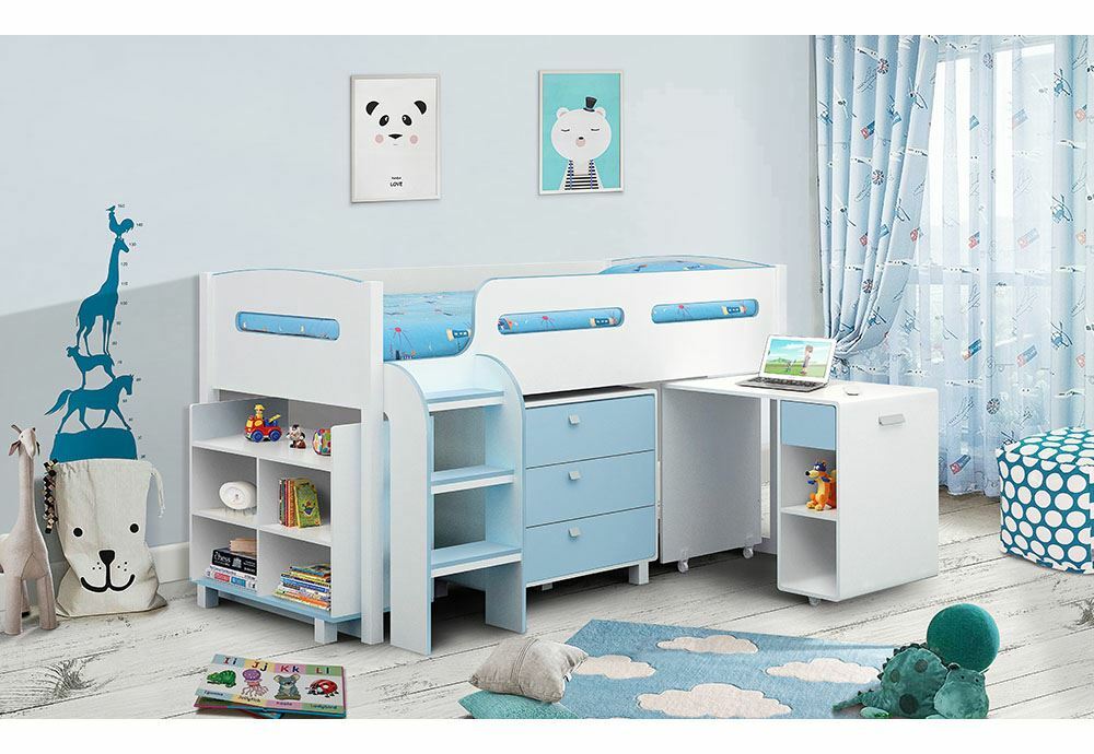 Julian Bowen Kimbo Cabin Bed , White/Pink, Single 13 Julian Bowen Kimbo Pink and Blue Cabin Bed with Premier Mattress 3FT Single