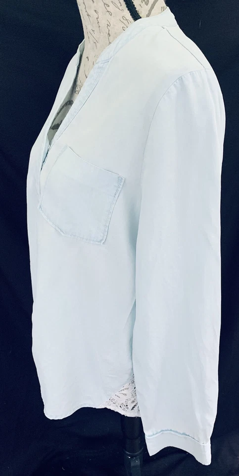 Earl Jeans PL Top Para Mujer Cambray Encaje Botones a Presión Bolsillo LS Foto 3 de 4