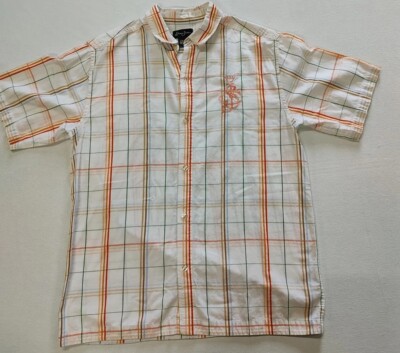 Sean John Mens Large  Shirt  Cotton Multicolor Plaid Button Front Short Sleeves 