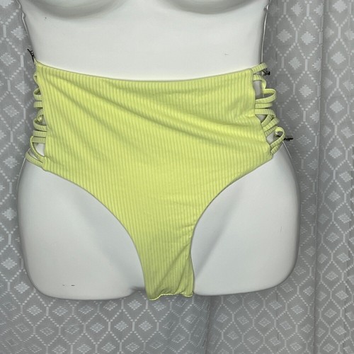 Costume da bagno YMI vita alta a costine fondo cinturino ritaglio laterale giallo L nuovo con etichette