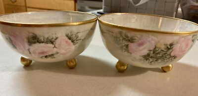 #ad #ad Nippon Rising Sun Hand Painted Roses 3 Footed Whipped Cream Mayo Bowls X 2 $22.00