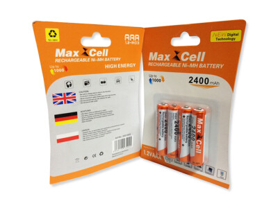 (2,24 /Stk.) 4x MaxCell Akkus - Aufladbare Batterien - 2400mAh - AAA - R03 1.2V