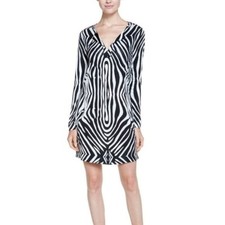 DVF Diane von Furstenberg Reina Tete Zebra black white tunic dress silk New 2