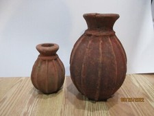 2 Vintage Terracotta/Clay Vertical Ribbed Vases/Jugs Beautiful Patina Preowned