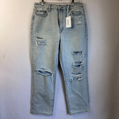 Zenana jeans womens 30 light distressed straight high rise mom jean 32 x 27 NWT