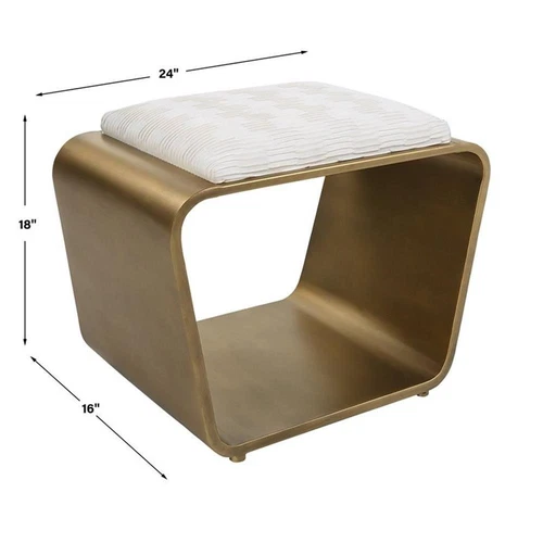 Uttermost Hoop Small Iron Metal and Polyester Bench in Off White/Antique Gold - Picture 6 of 6