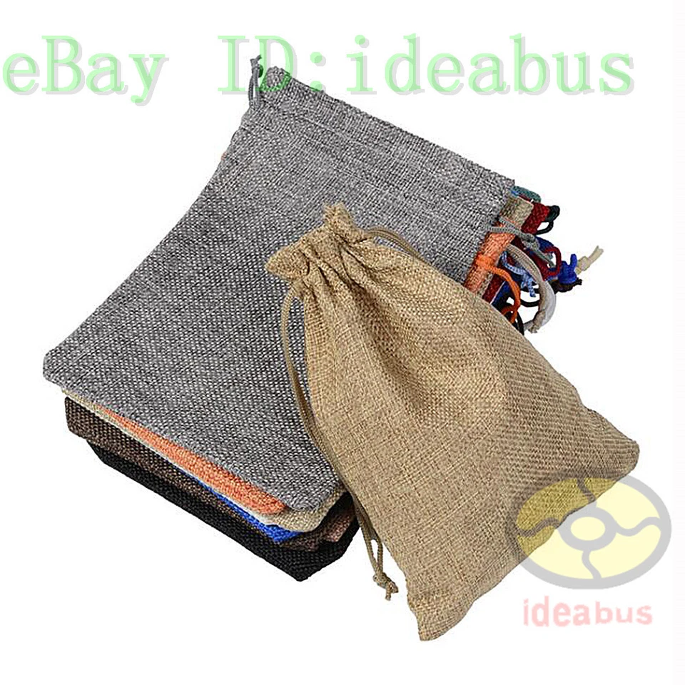 12/25/50/100 un. Lino Natural Arpillera Yute Saco Cordón Bolsas Bolsas 5.5"x4" Foto 2 de 4