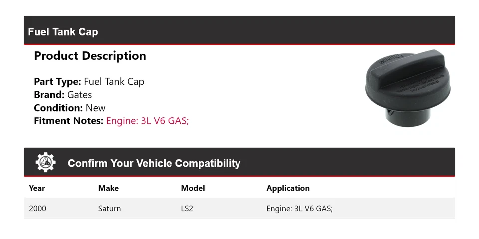 Portões de tampa de tanque de combustível para 2000 Saturn LS2 3L V6 GASOLINA - Imagem 2 de 4
