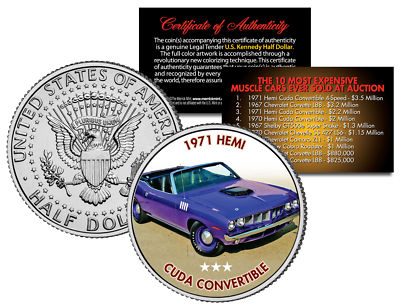 1971 HEMI CUDA CONVERTIBLE Expensive Auction Muscle Car JFK Half Dollar US Coin