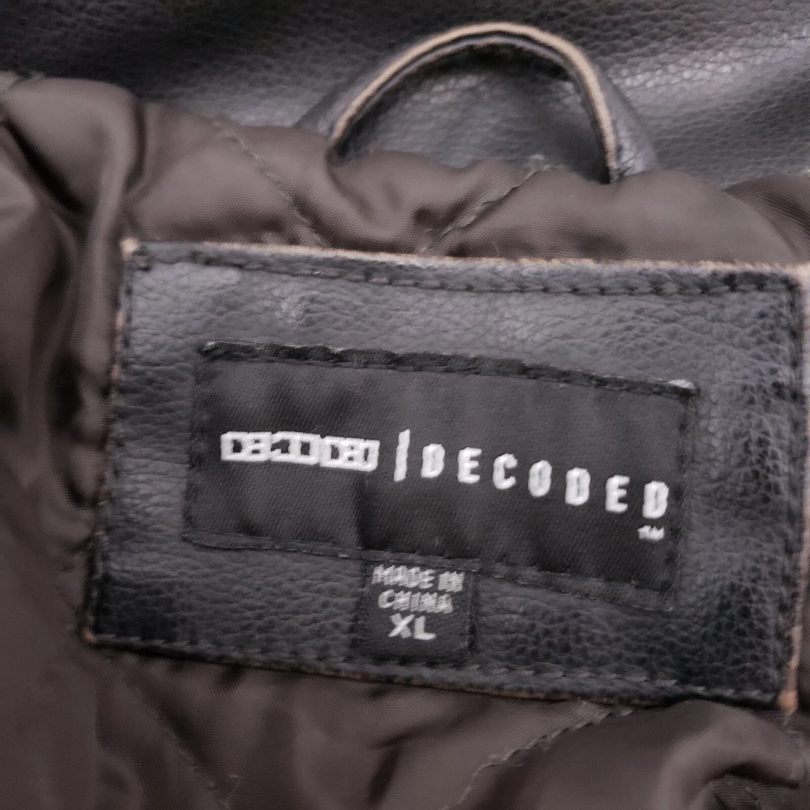 Decoded Black Vegan Leather Men's Coat Jacket Lined Biker style XL - product detail image 13