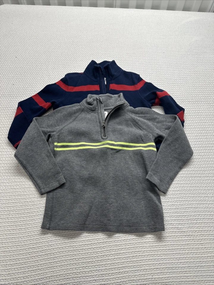 Lote (2) Suéter Gap Niños Niños 6-7 1/4 Cremallera Azul Gris Rayas Algodón Foto 2 de 4