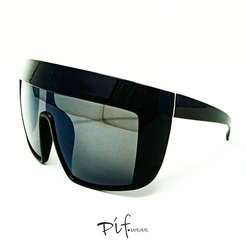 Occhiali da sole uomo donna maschera nero lucido lenti nero Pif wear K1  100-1 | eBay