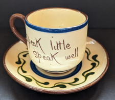 Vintage Small Torquay Mottoware Cup  Saucer Child's Tea Set Devon, England