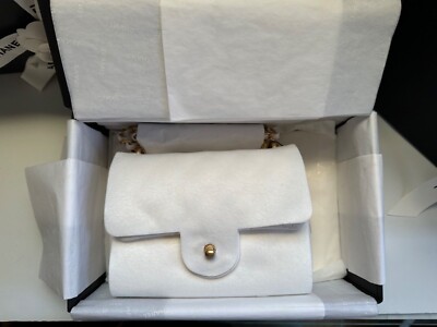 New 24P CHANEL White Leather Mini Small Classic Flap Bag