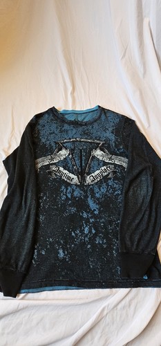 Throwdown Shirt Mens Black Teal Print Reversible Thermal Premium Worldwide MMA L - Picture 7 of 11