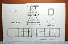 WWI SPAD FIGHTER BALSA FREE FLIGHT MODEL AIRPLANE PLANS 12" WINGSPAN