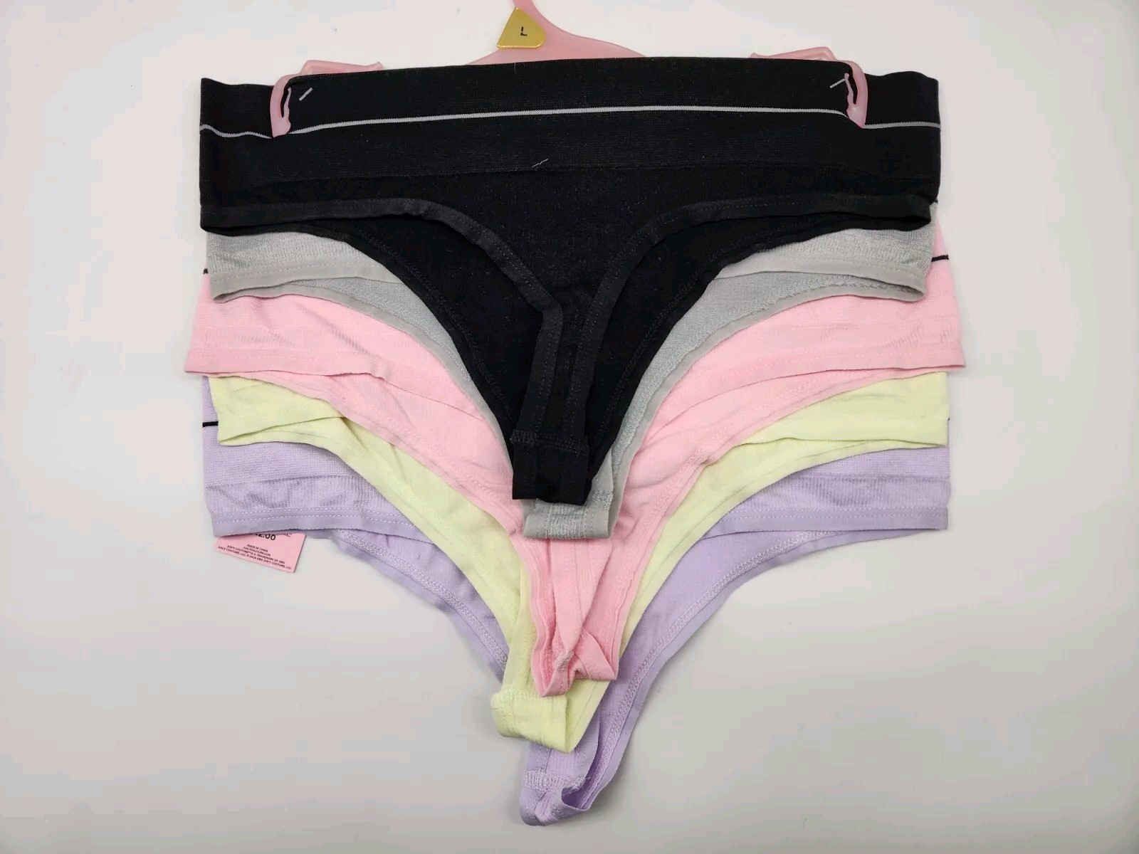 JUICY COUTURE 5 Pack Women's L XL Seamless Logo Thong Panties Black Gray Pink