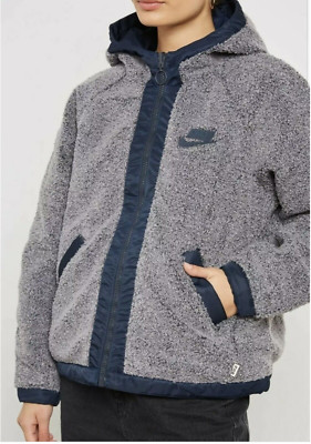 Nike NSW Sportswear Reversible Women Hooded Jacket Sherpa Blue 941907 027 Medium