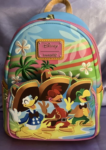 Disney THREE CABALLEROS Donald Duck Jose Beach Loungefly Mini Backpack Bag NEW