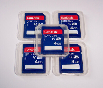 Lot of 5 New SanDisk 4gb SD Memory Cards - 4 gb SanDisk SD Memory Cards SDHC