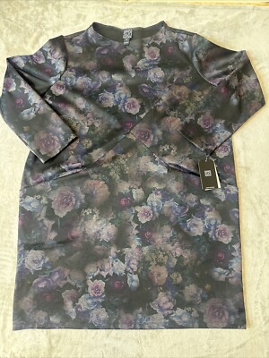 Women s Clara Sun Woo Floral Dress Dark Purple Black 2 Pockets Plus 1X