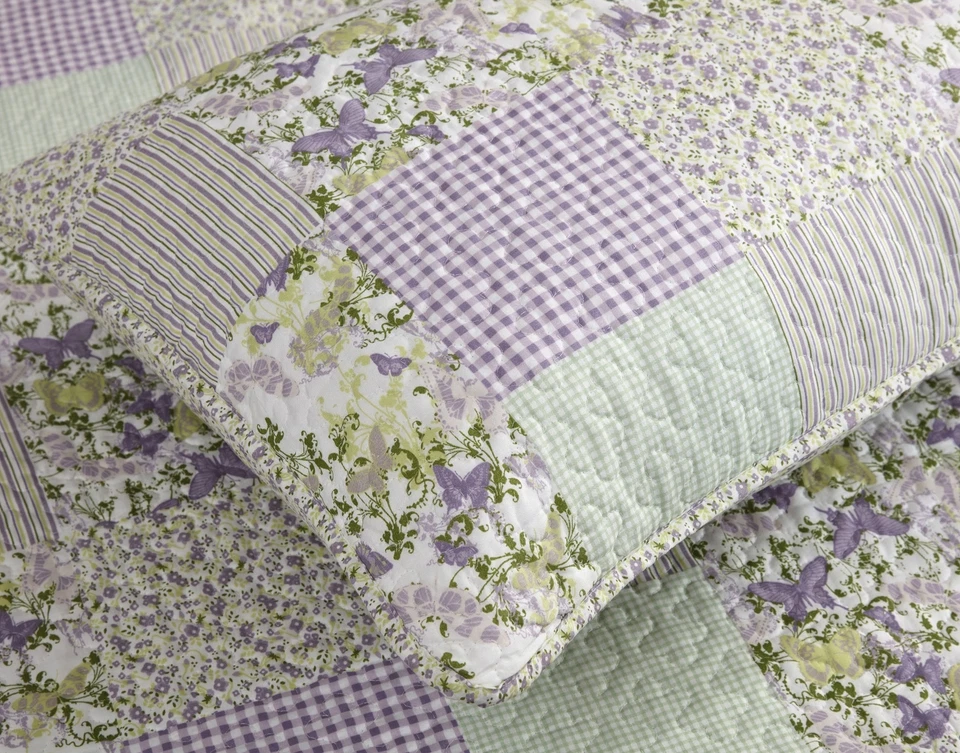 Pre-Washed Butterfly Floral Quilt Set Printed Patchwork Bedspread Coverlet Set - Image 4 of 4