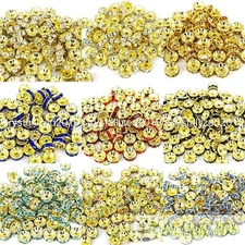 200Pcs Czech Crystal Rhinestones Gold Rondelle Spacer Beads 4mm 5mm 6mm 8mm 10mm