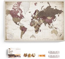 Weltkarte Pinnwand Kork Leinwand 90x60 cm Deutsch Wandbild mit Holzrahmen
