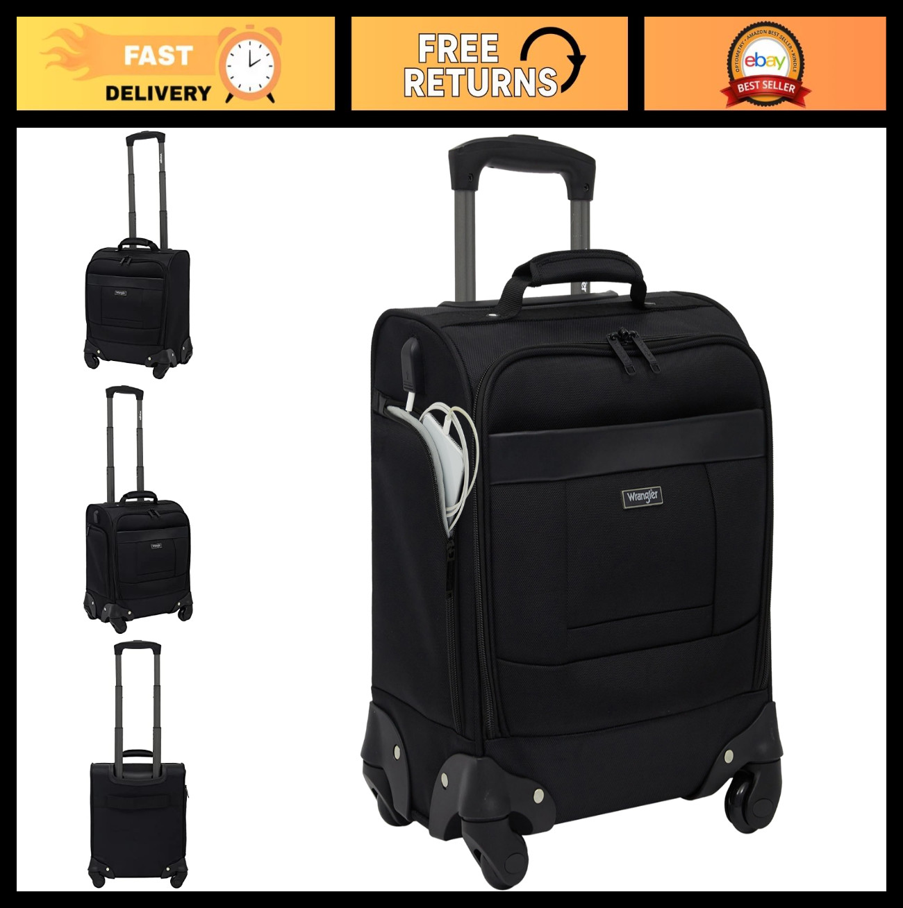 17" Underseat Spinner Carry-On Luggage, Lightweight Travel B