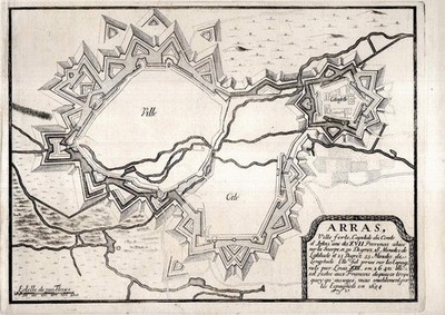 c1700 Aire-sur-la-Lys Festungsplan Spanischer Erbfolgekrieg Kupferstich-Plan