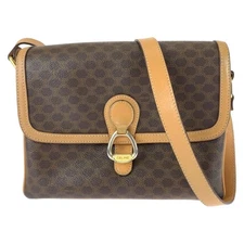 CELINE vintage Macadam pattern Diagonal Sholder bag Pochette Brown PVC/leather