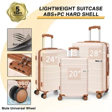 3 Piece Luggage Set ABS+PC Hard Shell Large Suitcase 20'' 24'' 28'' w/TSA Lock