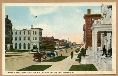 Oswego New York West First Street Looking North From Pontiac Postcard