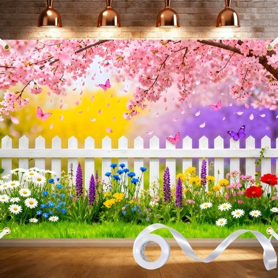 Spring Backdrop 7x5ft Garden Floral Polyester Pink 7x5 Ft,