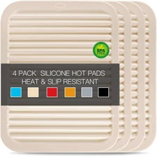 QPIX DIGITAL 4 Pack Silicone Trivets for Hot Dishes, Large  Heat Resistant Si...