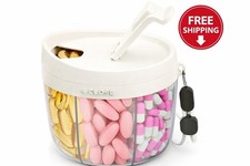 Cute Pill Dispenser with 7 Large Compartments, Portable Pill Bottle Organizer