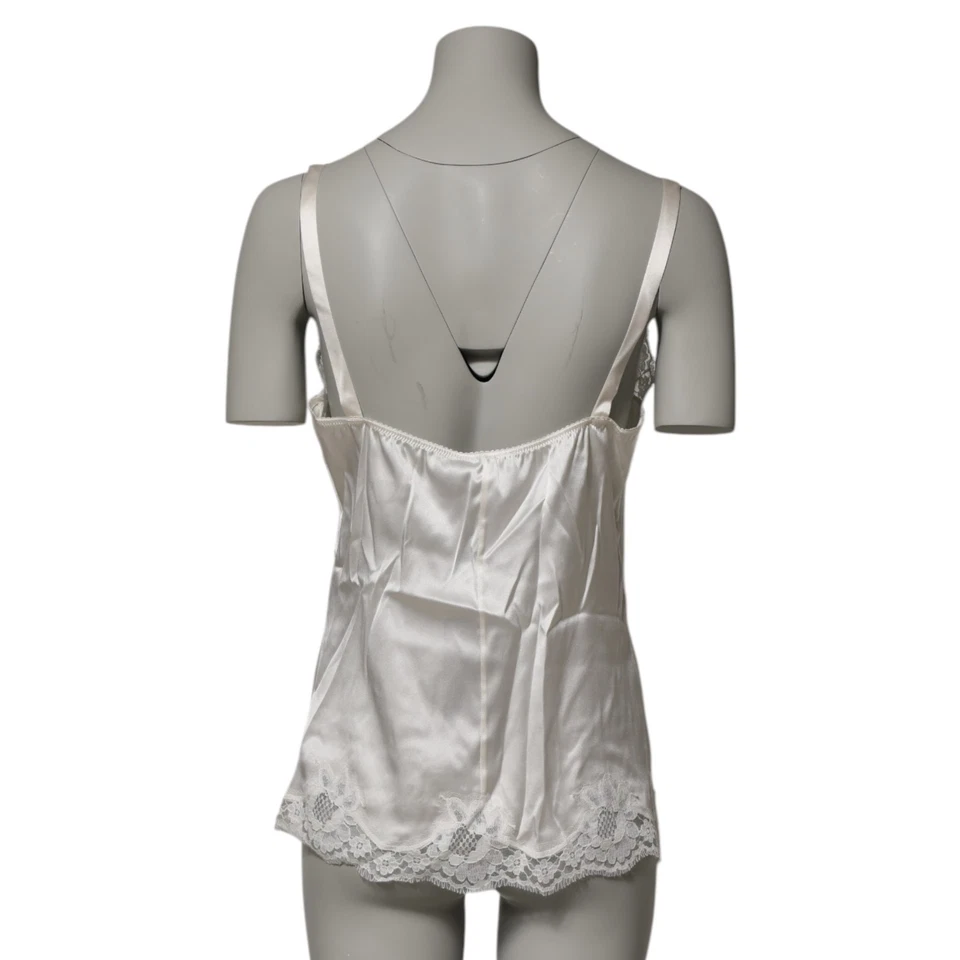 DOLCE & GABBANA Ropa Interior Off White Floral Encaje Tanque Lencería Top IT3 / M 560usd Foto 3 de 4
