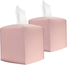 2 Pack Tissue Box Cover, Square PU Leather Tissue Holder, Decorative Facial Tiss