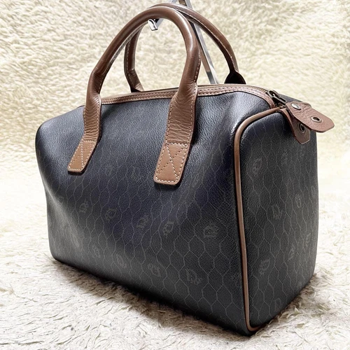 Mini sac Dior vintage Boston cuir nid d'abeille noir PVC quincaillerie dorée