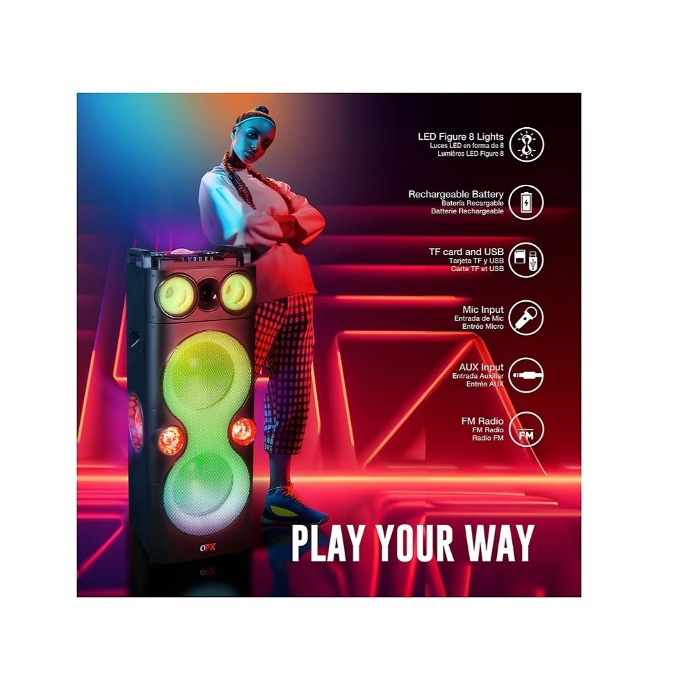Parlante QFX PBX-1260 Dual de 12" para fiestas con batería recargable y luces LED, imagen 7