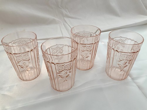 Anchor Hocking Mayfair Open Rose Pink 3.5" Flat Juice Tumblers Set Of 4 - Picture 3 of 4