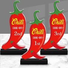 3 Pcs Chili Cook Off Trophies Acrylic Chili Pepper Trophy Medals 5.91 Inch Ch...