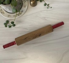 Vintage Wooden Rolling Pin with Red Handles 15.25"&nbsp;Farmhouse Decor Baking