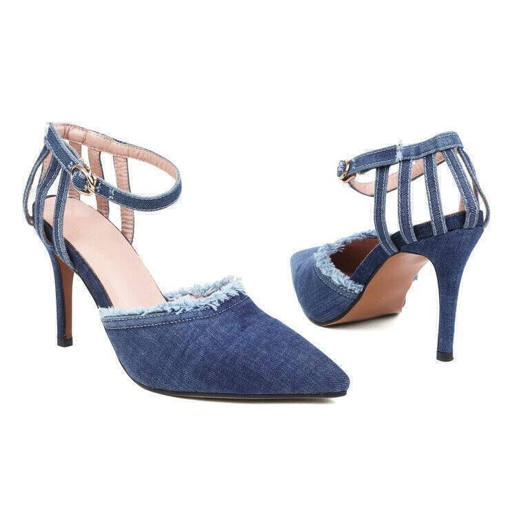 Women's Denim Pointed Toe High Heels Sandals Ladies Dress OL Casual Party Shoes  - Image 3 of 4